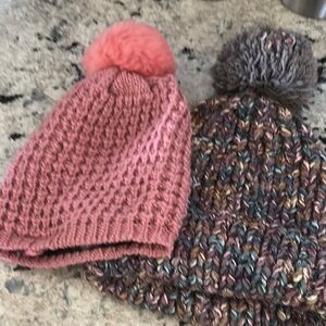Adorable Kids Knit Beanie Set - Pink and Multicolor